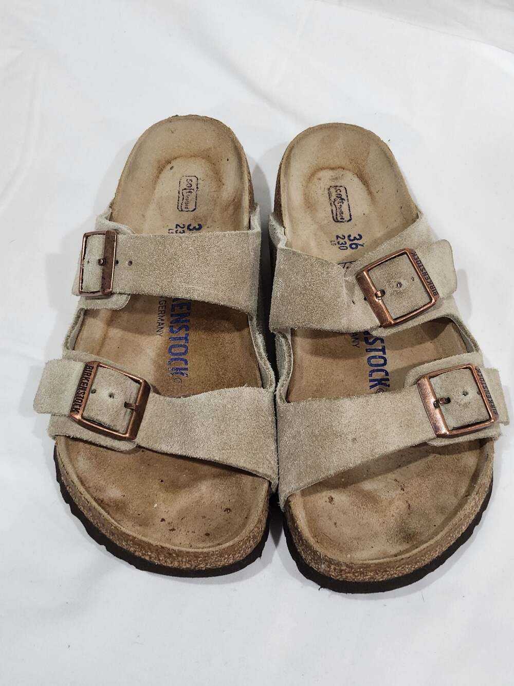 Birkenstock Arizona Soft Footbed Suede Leather Sandals in Taupe